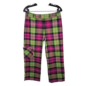 Lilly Pulitzer Plaid Cropped Pants Side Pocket Colorful Funky Women Size 6